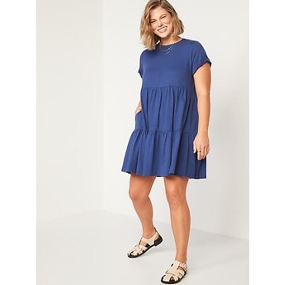 NWOT Old Navy Blue Short-Sleeve Tired Slub-Knot Mini Swing Dress Size 3X